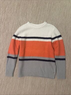 Roxy Striped Crewneck Sweater in White, Orange & Gray